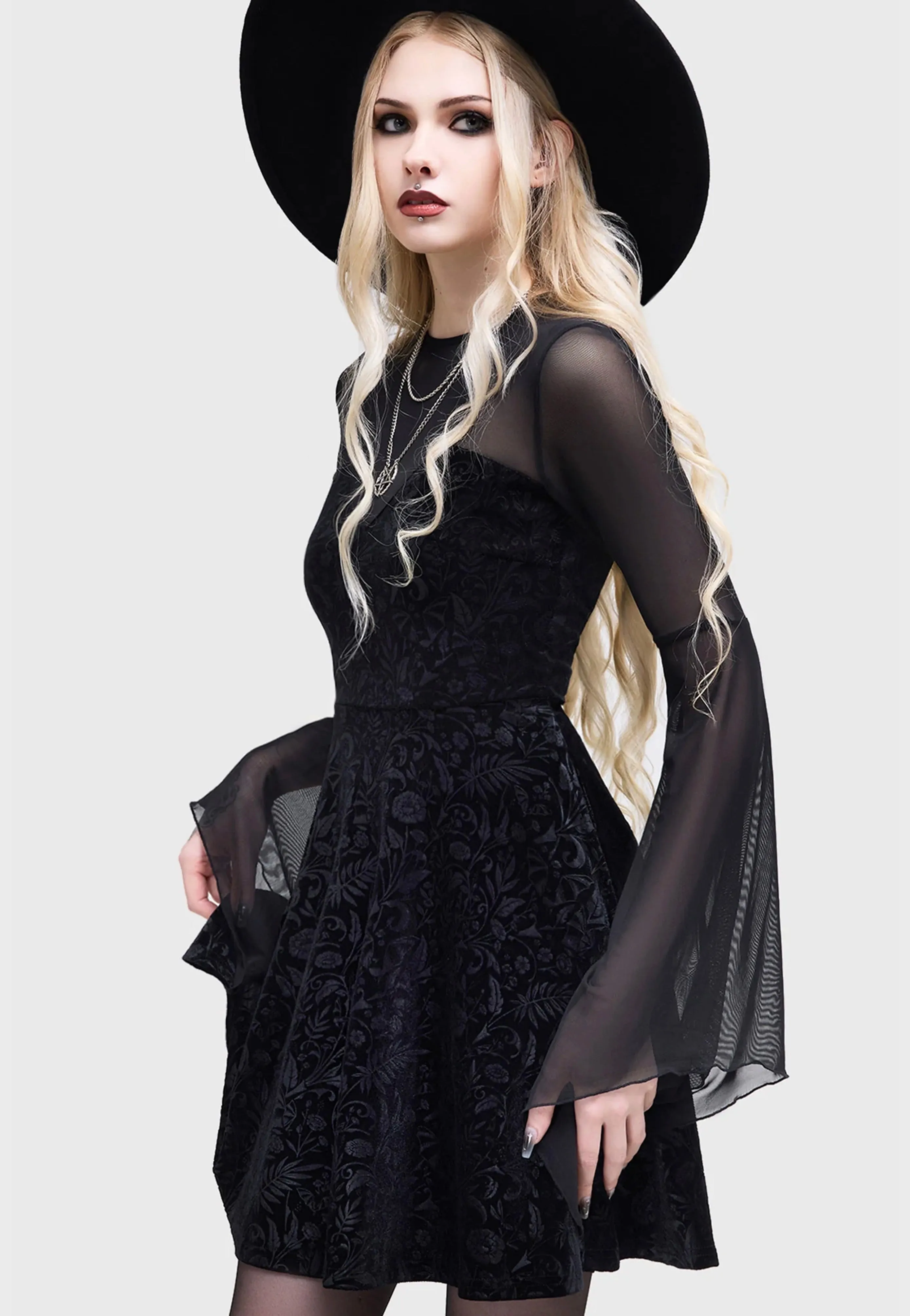 Stretchable Fabric Killstar x Moonbloom - Enigma Garden Black - Dress