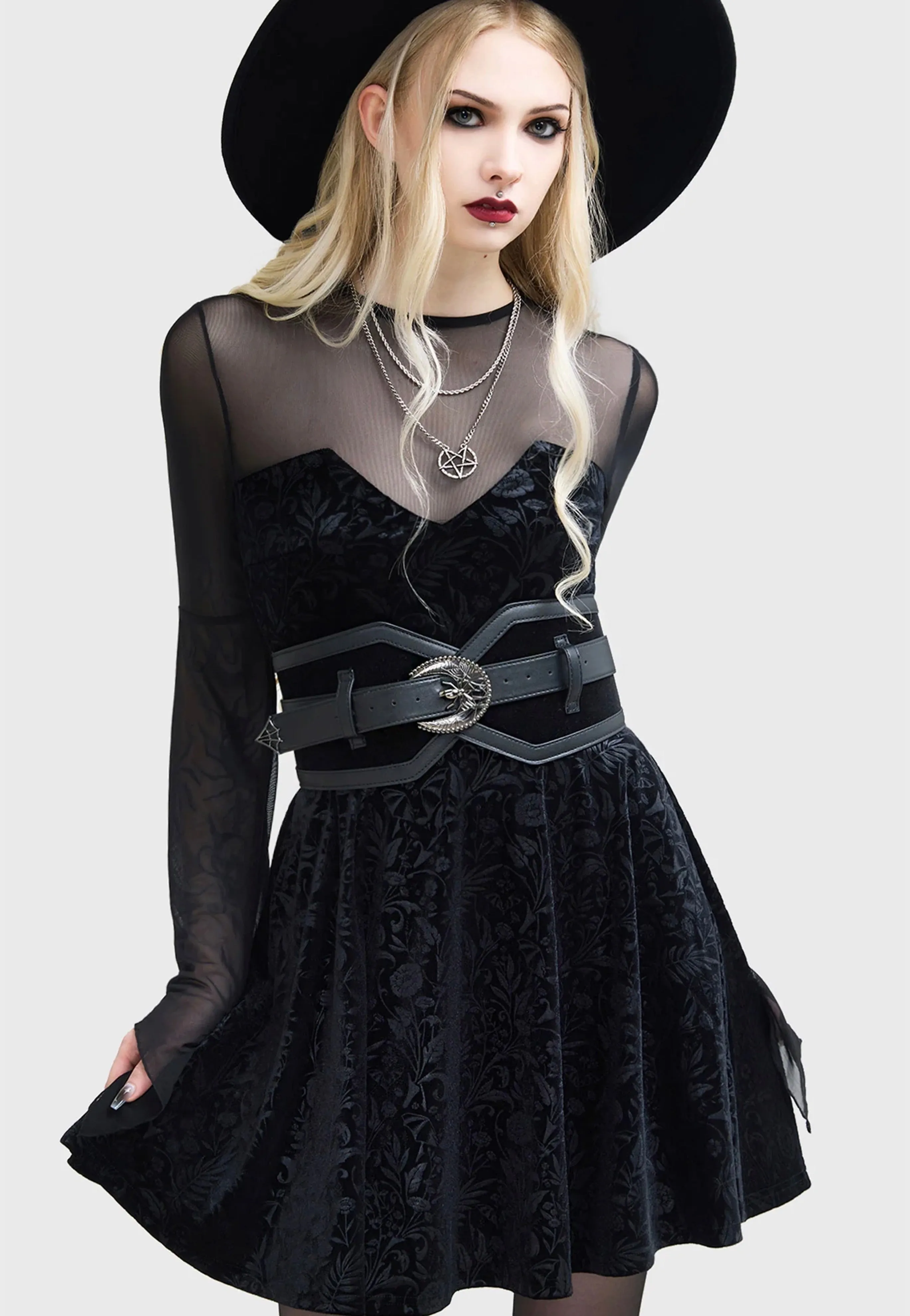 Stretchable Fabric Killstar x Moonbloom - Enigma Garden Black - Dress