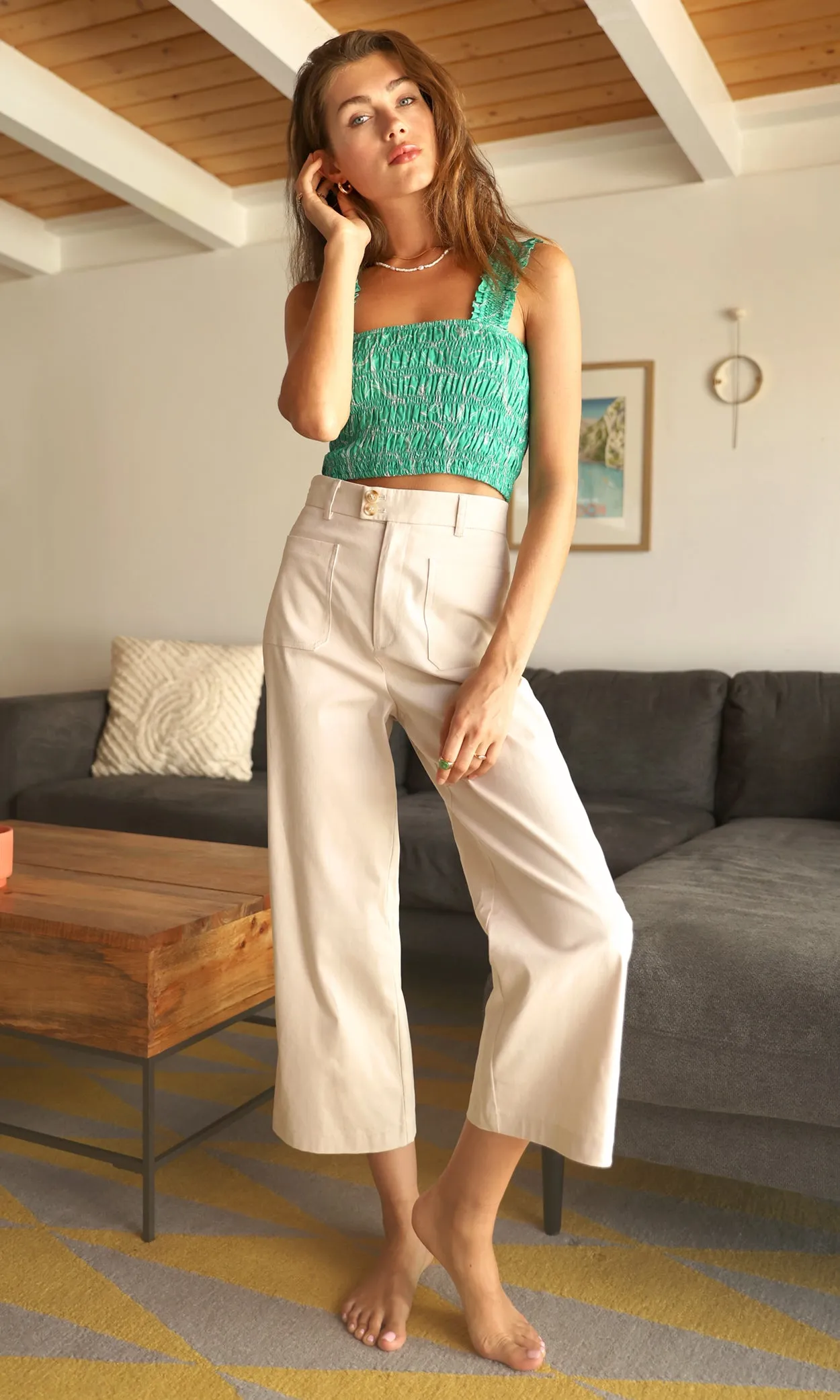 Stretchable Fabric Luana High Rise Crop Straight Leg Pant