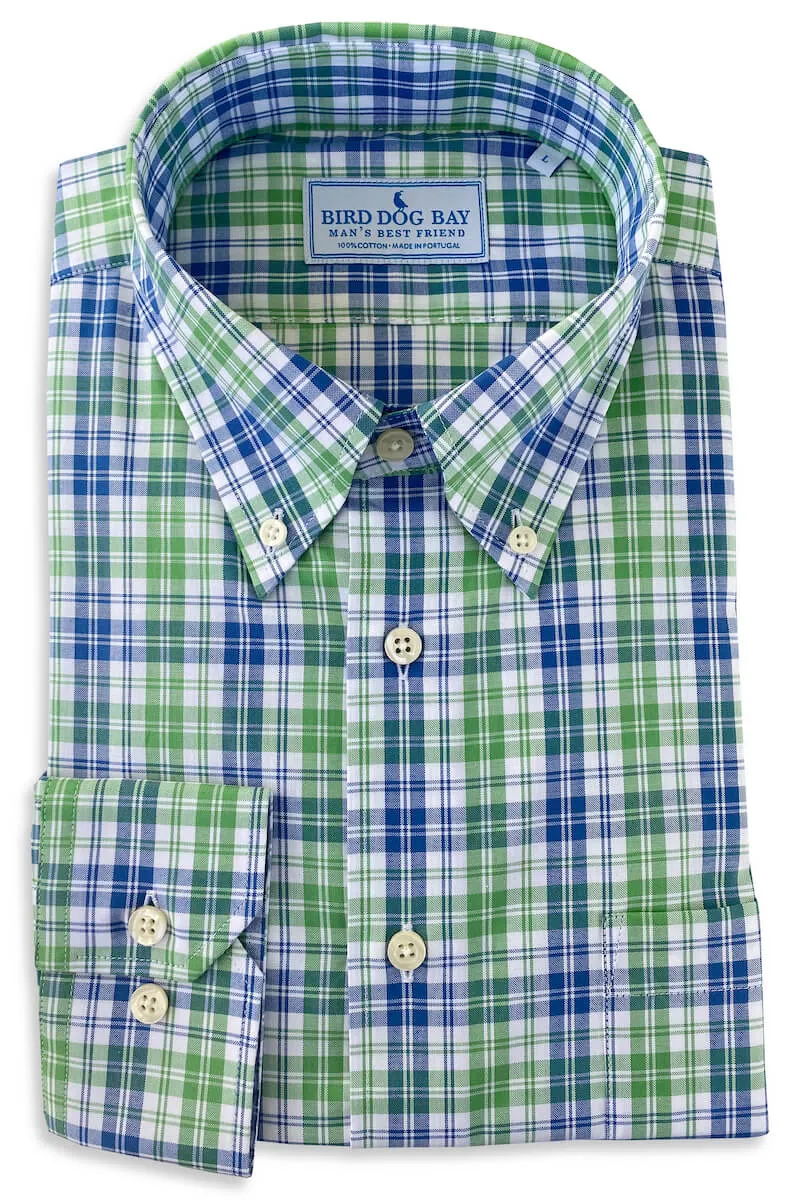 Stretchy Comfortable Beckett: Woven Cotton Shirt - Green/Blue