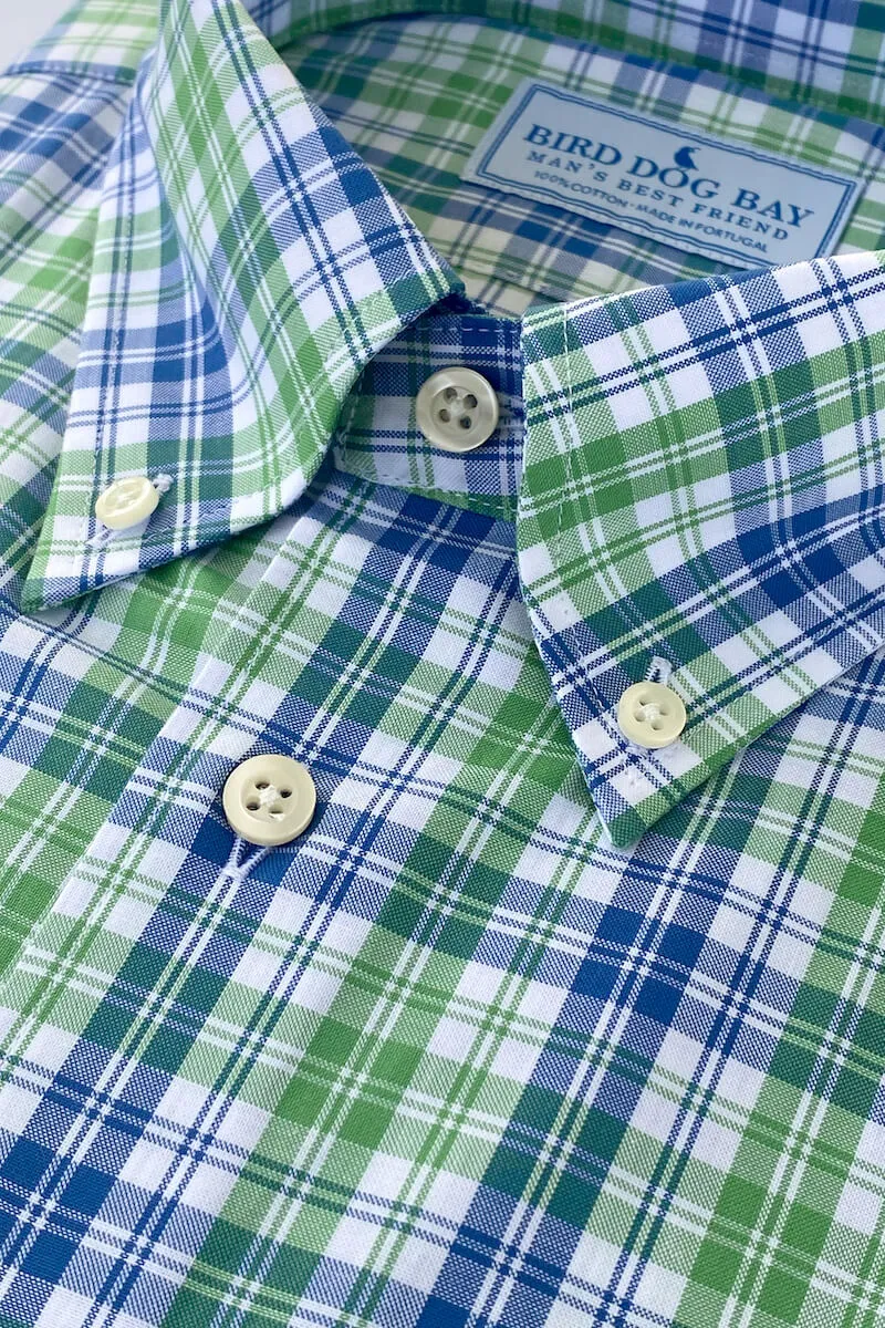 Stretchy Comfortable Beckett: Woven Cotton Shirt - Green/Blue