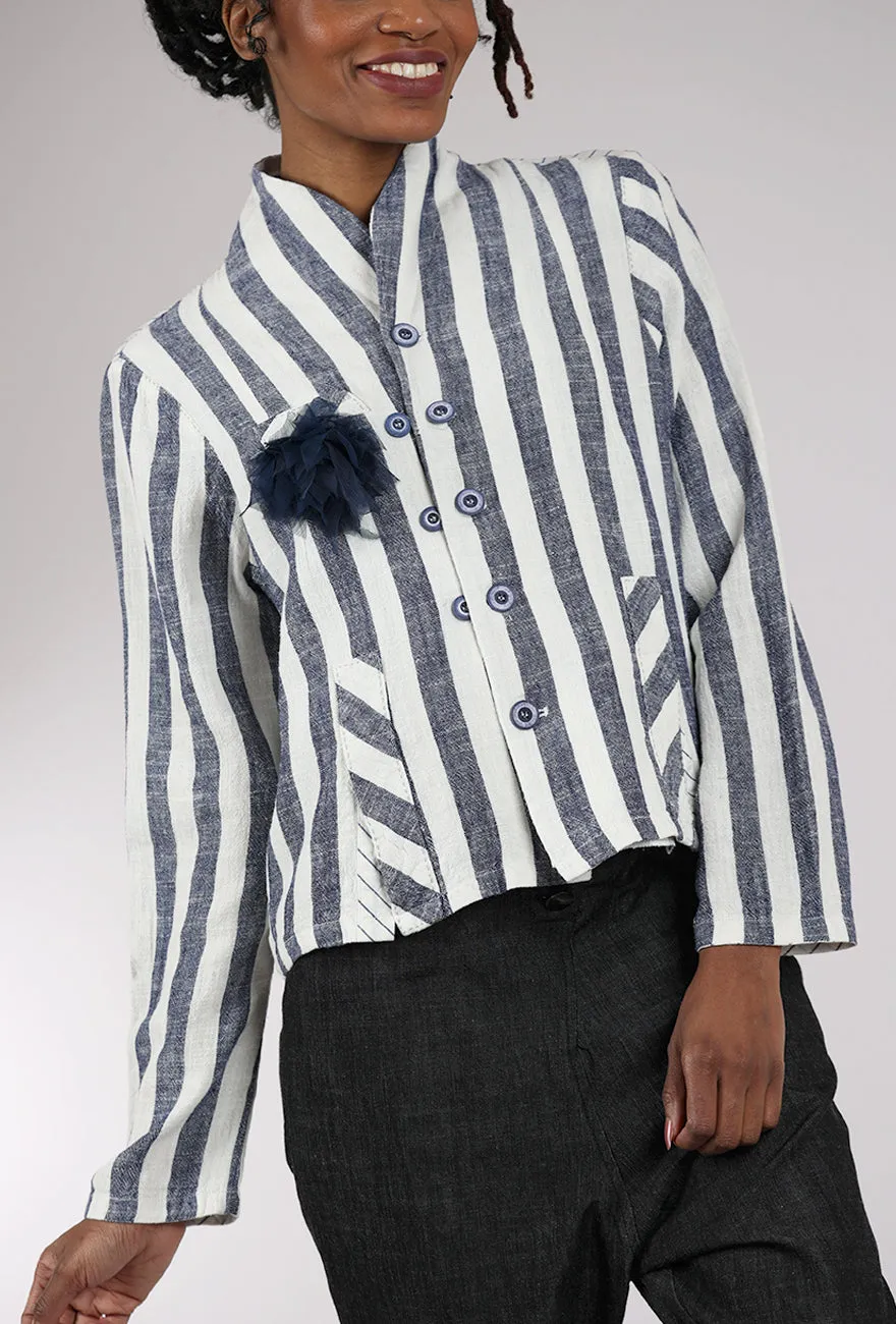 Stripe Linen Jacket, White/Blue Balanced Fit