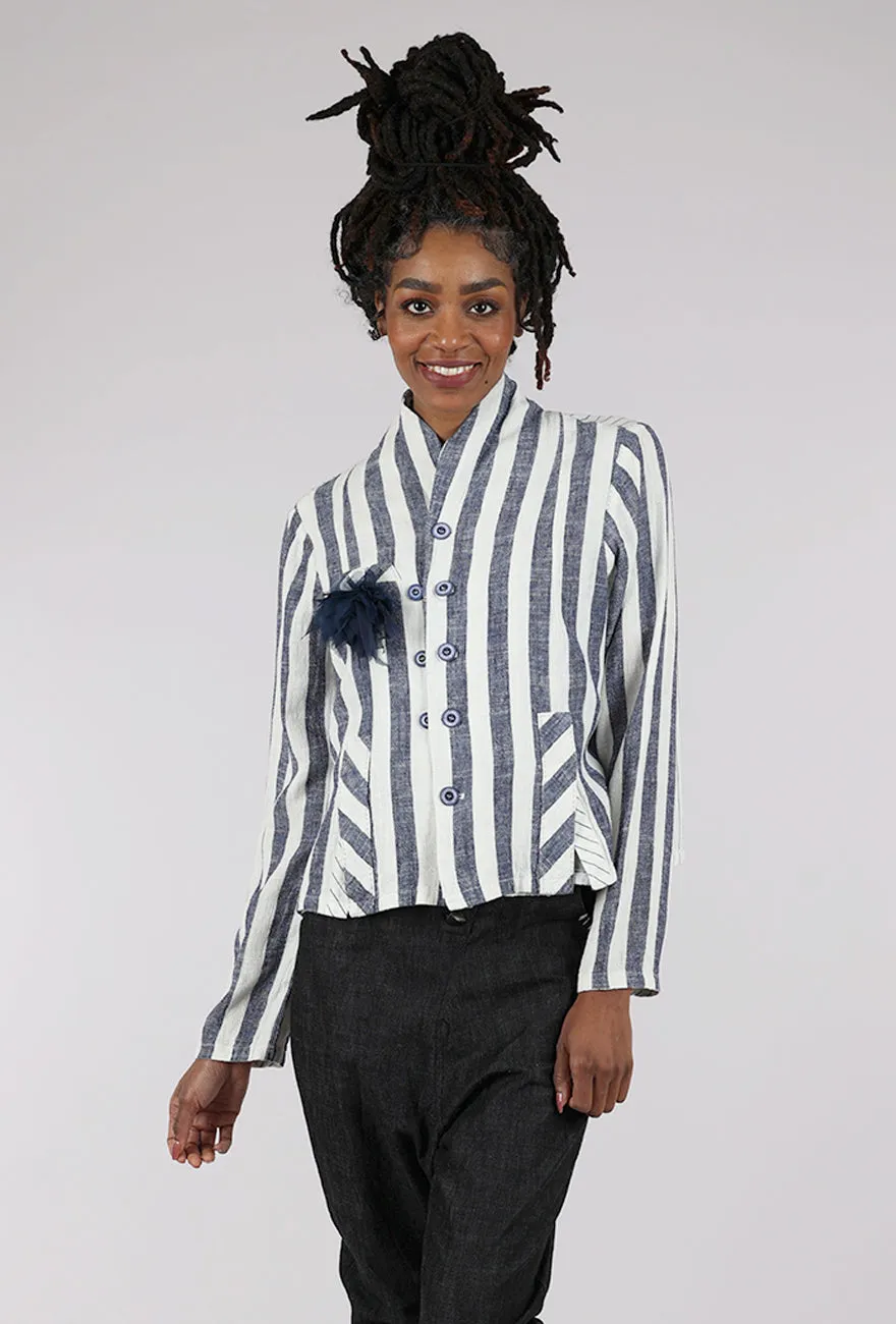 Versatile Design Stripe Linen Jacket, White/Blue