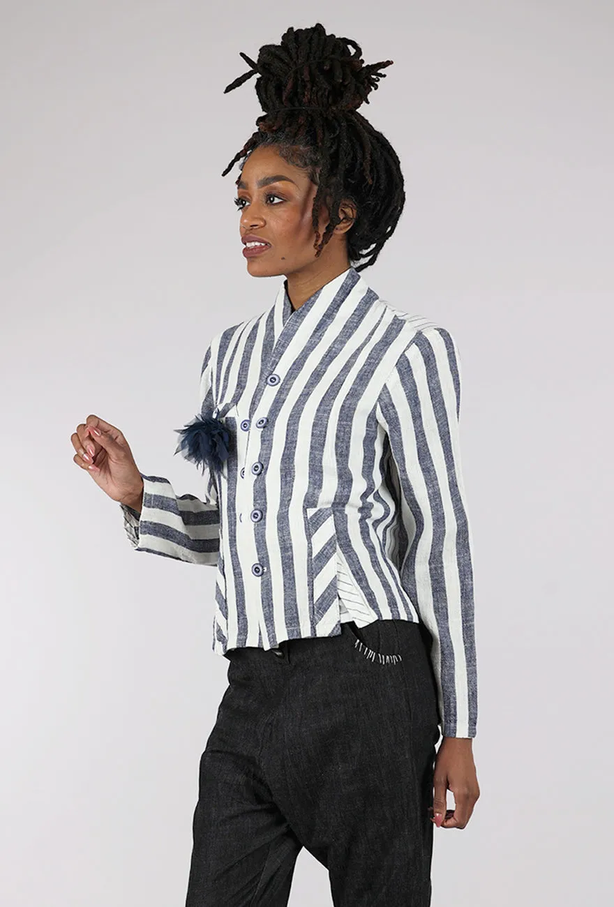 Stripe Linen Jacket, White/Blue Balanced Fit
