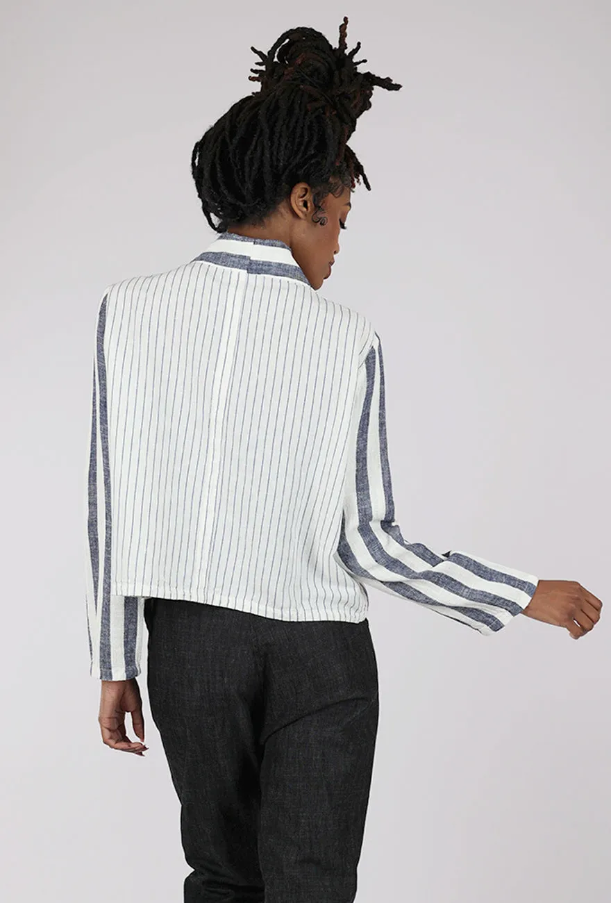 Stripe Linen Jacket, White/Blue Balanced Fit