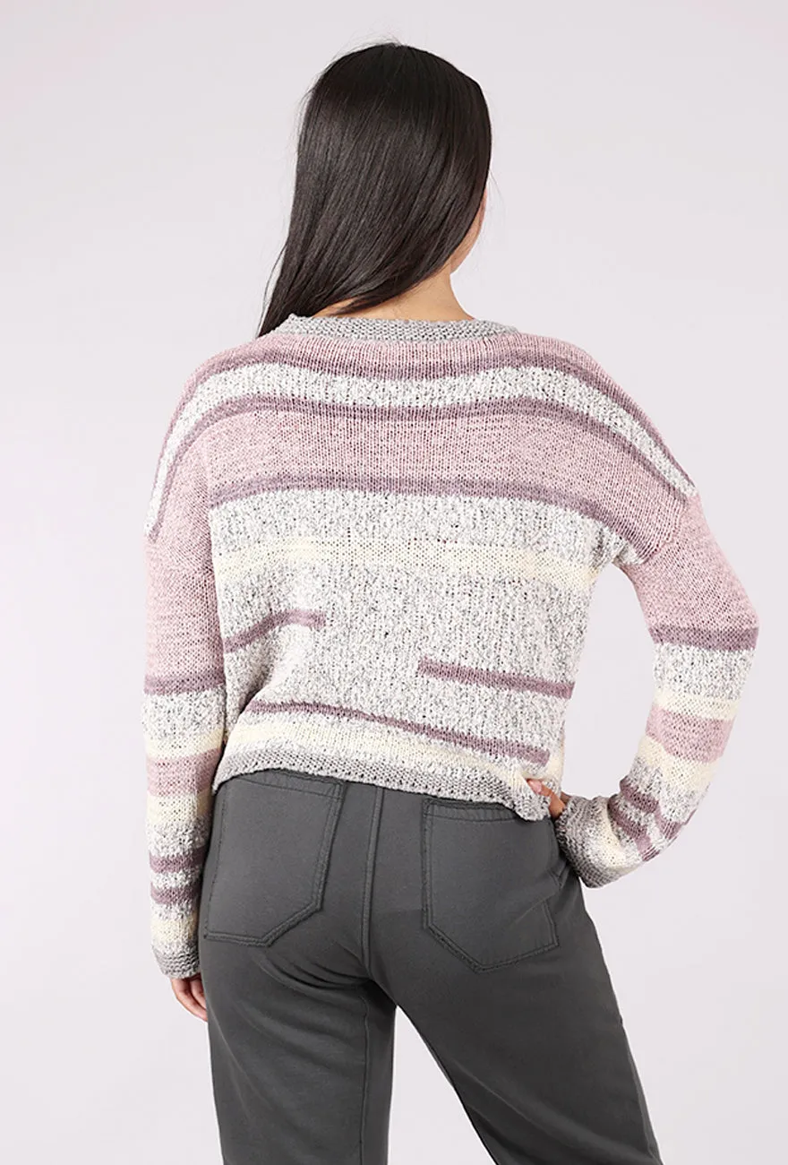 Stripe Season Sweater, Lavender/Gray Winter Cold-resistant