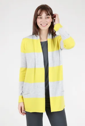 Striped Cashmere Open Cardie, Sunshine/Gray Modern Trend Cloud Comfort