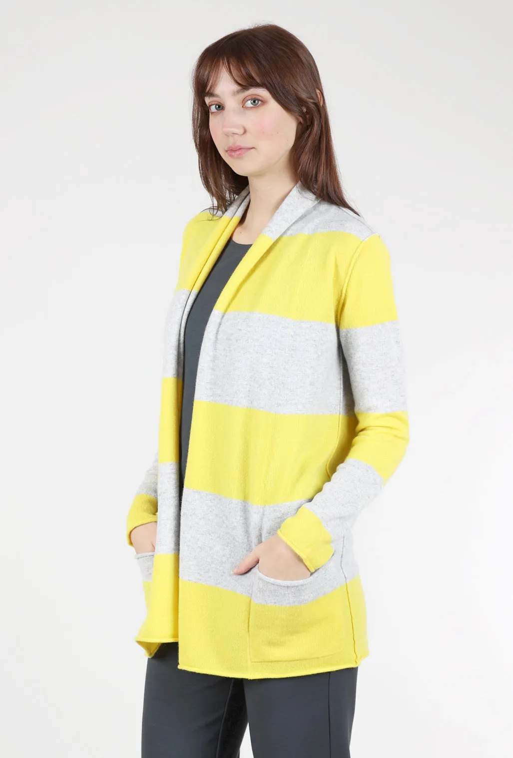 Striped Cashmere Open Cardie, Sunshine/Gray Versatile Fashion