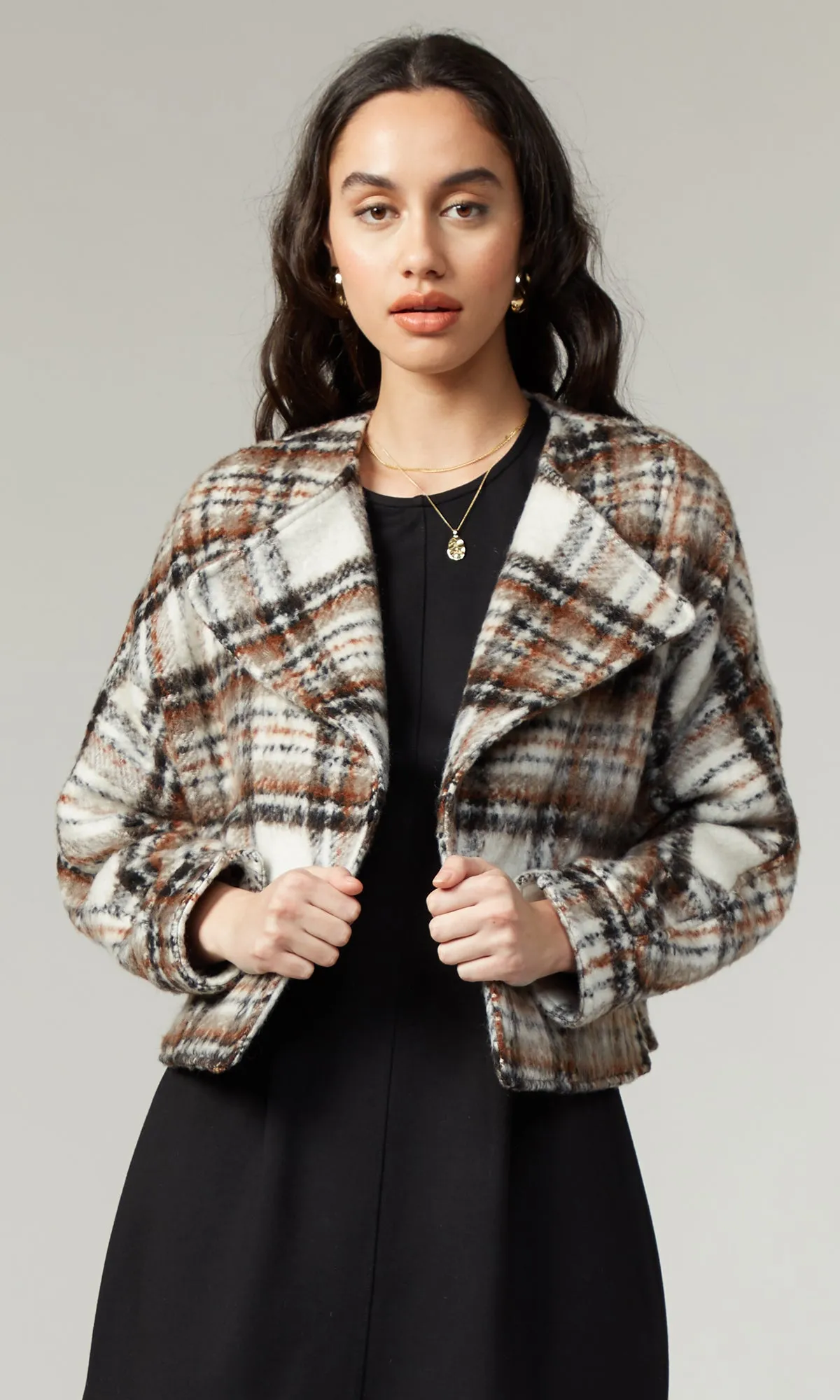 Striped Design Dante Brushed Plaid Moto Jacket