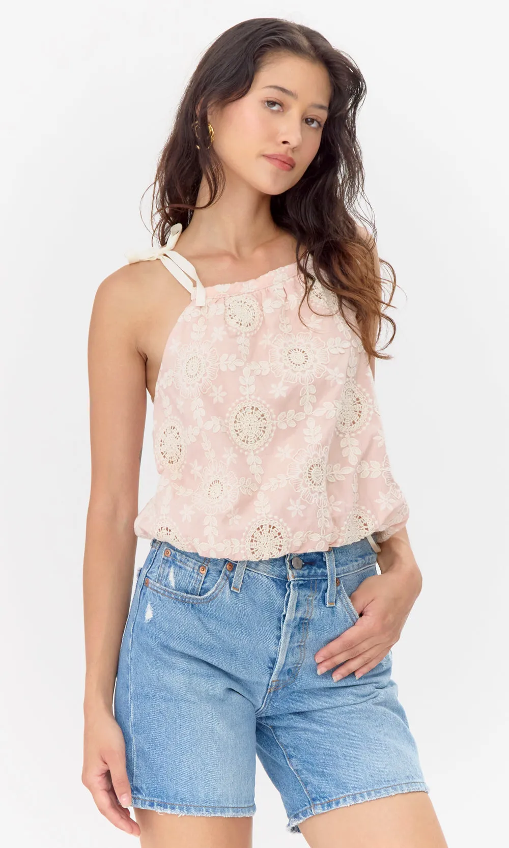 Laurel Cotton Eyelet Tie Halter Top Comfortable floral dress