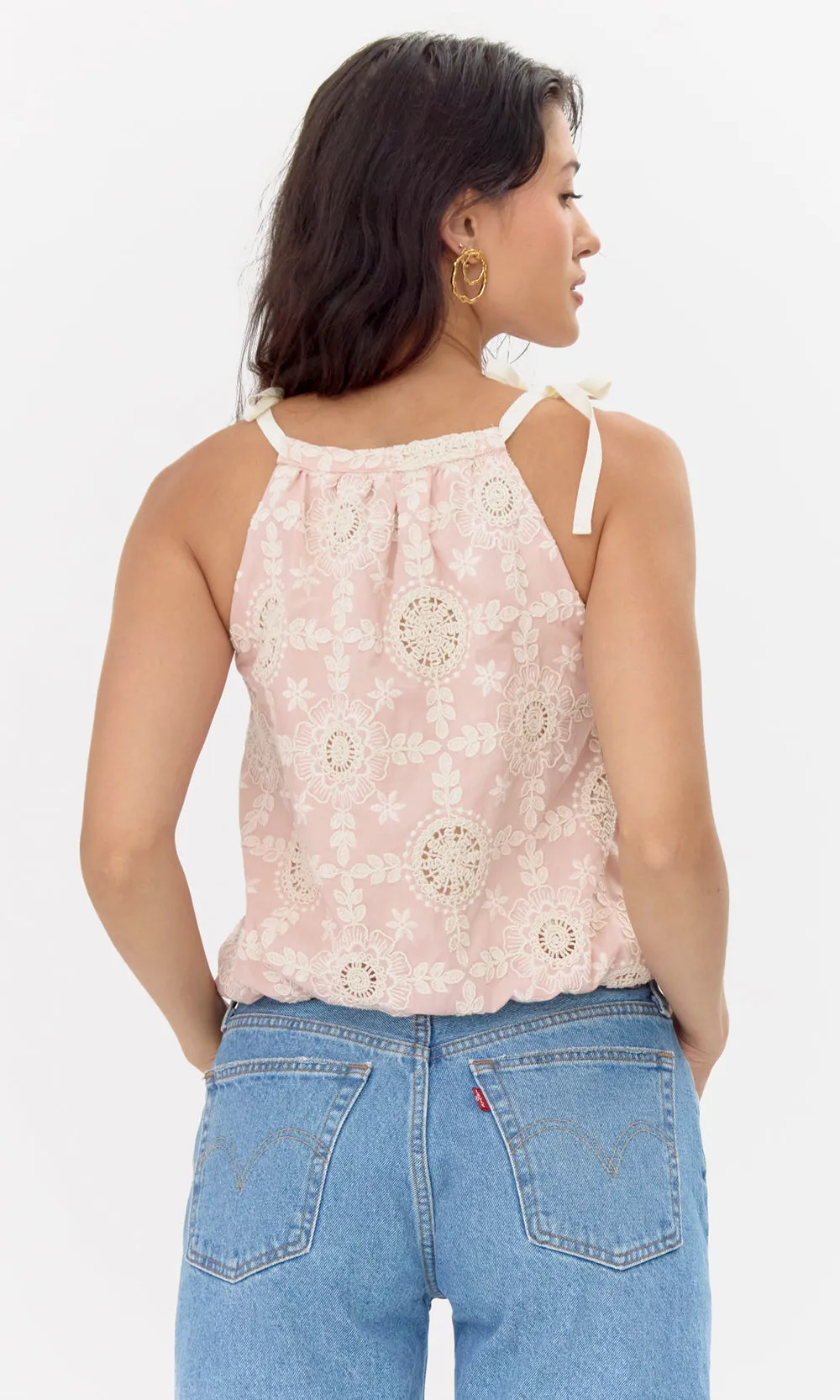 Stylish Appeal Laurel Cotton Eyelet Tie Halter Top