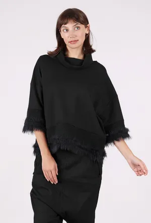 Kova Fringed Top, Black Asymmetrical Design Outdoor Sports