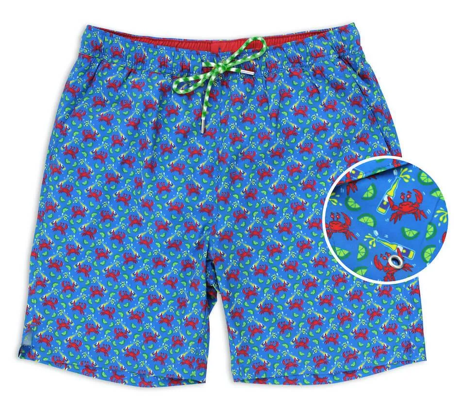 Drunken Crab: Swim Trunks - Blue Linen blend water sports clothing