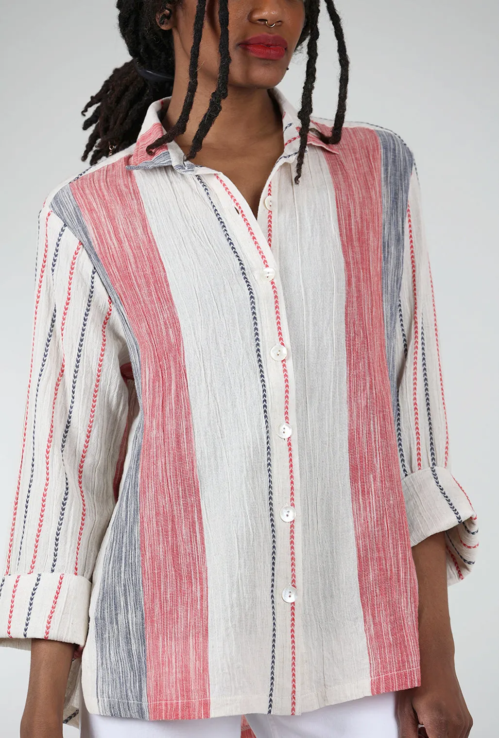 Stylish Design Quinne Parallel Shirt, Ecru/Red