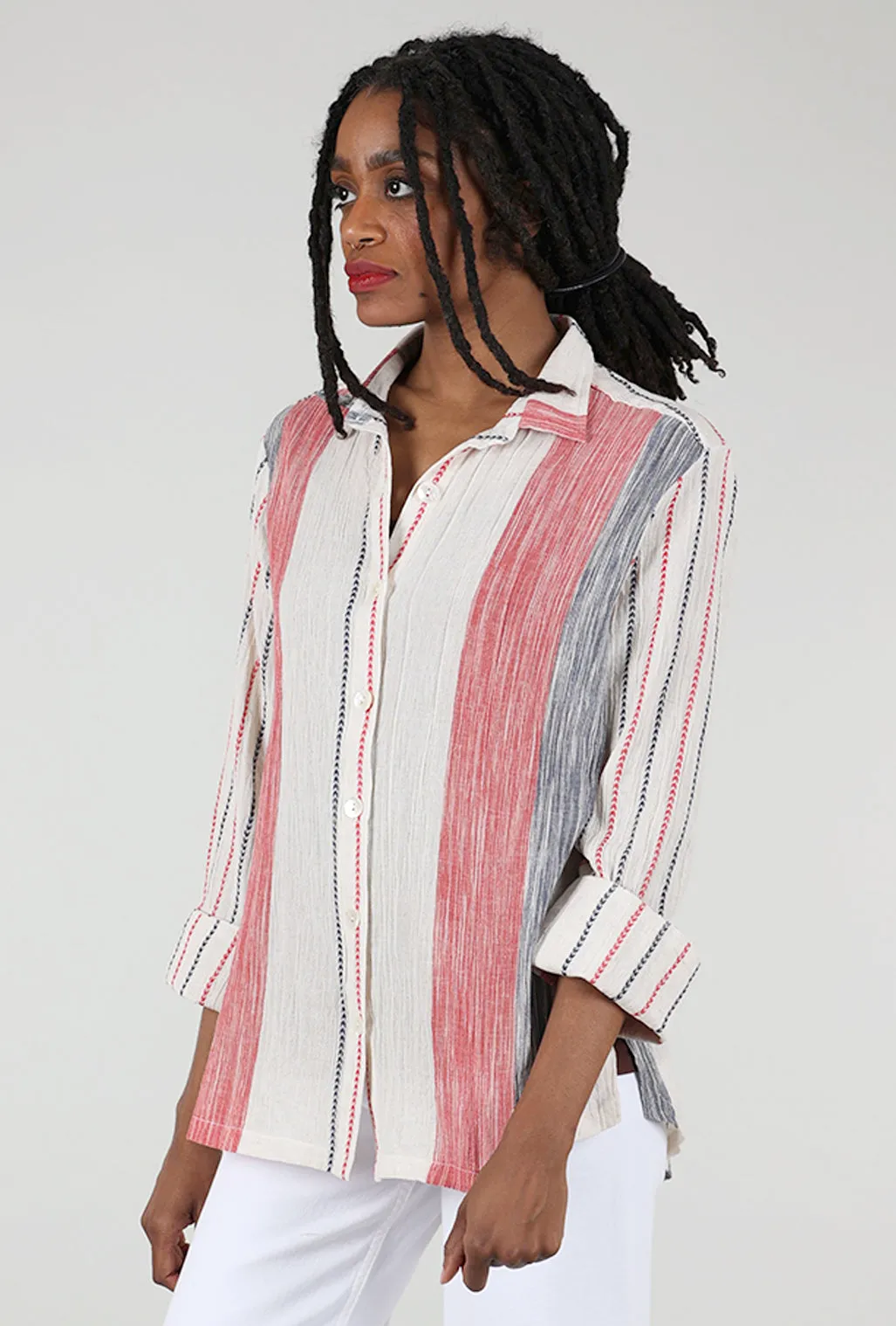Stylish Design Quinne Parallel Shirt, Ecru/Red