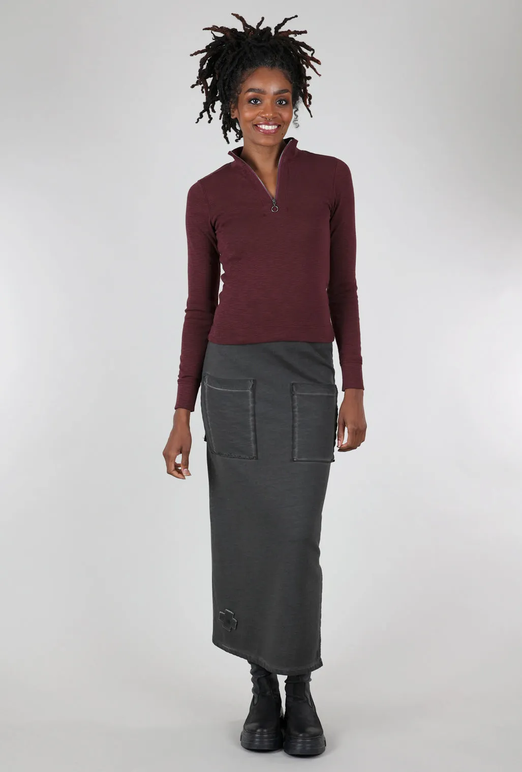 Stylish Ease Zip-Front Mock Neck Top, Wine
