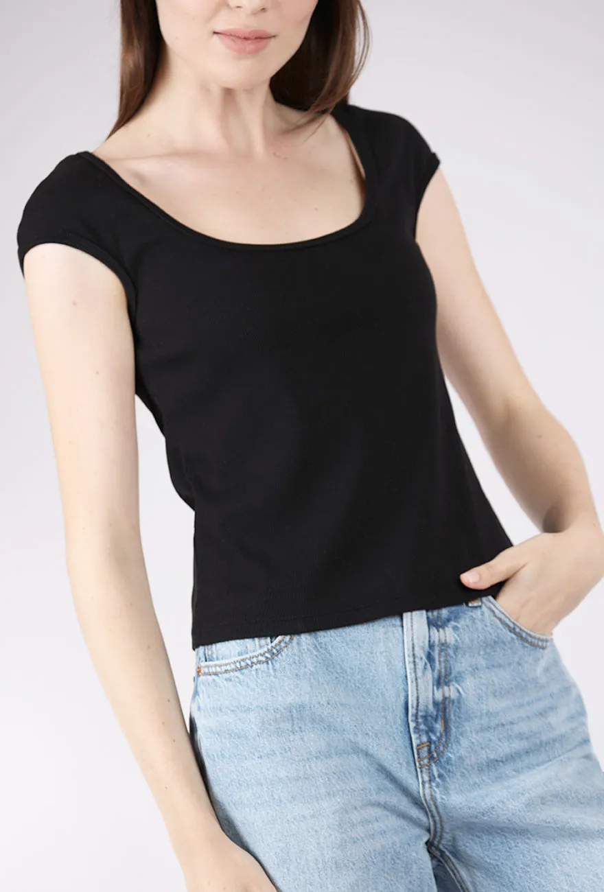 Stylish Fit Bardot Top, Black
