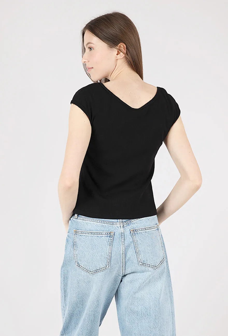 Stylish Fit Bardot Top, Black
