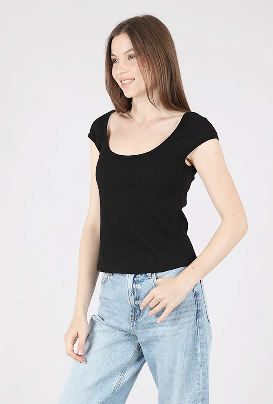 Stylish Fit Bardot Top, Black