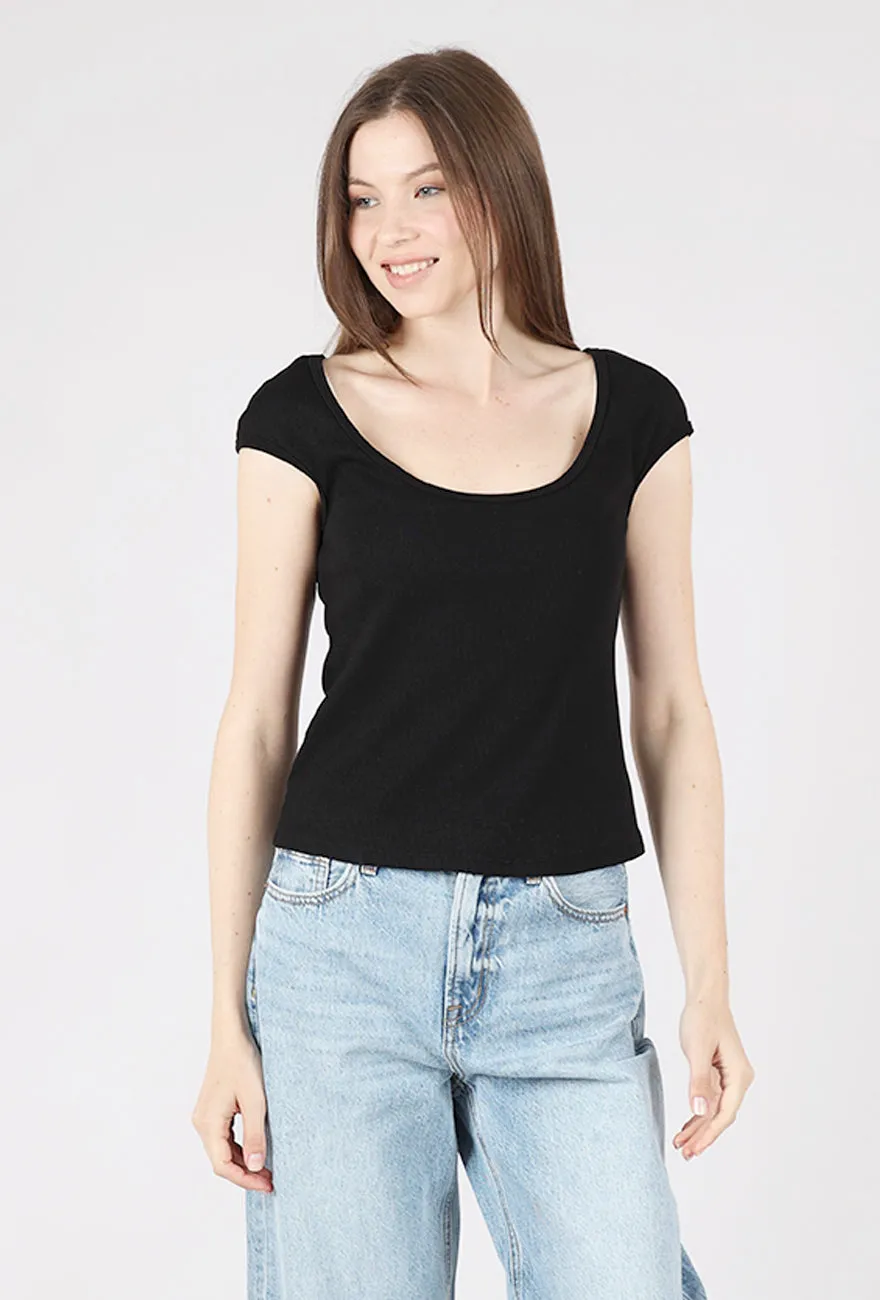 Bardot Top, Black cashmere texture Vacation Style