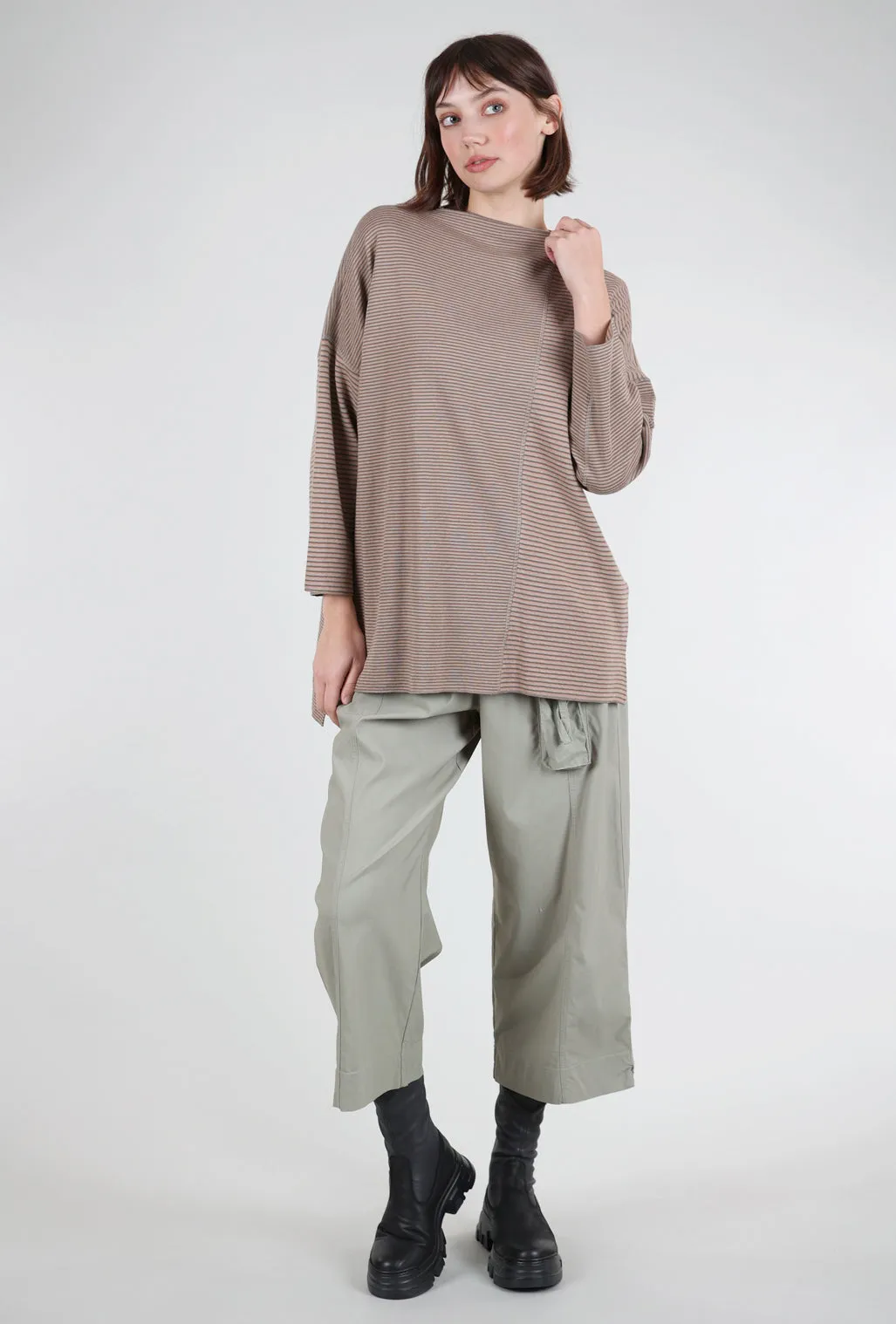 Stylish Fit Striped Ash Top, Rose/Chocolate