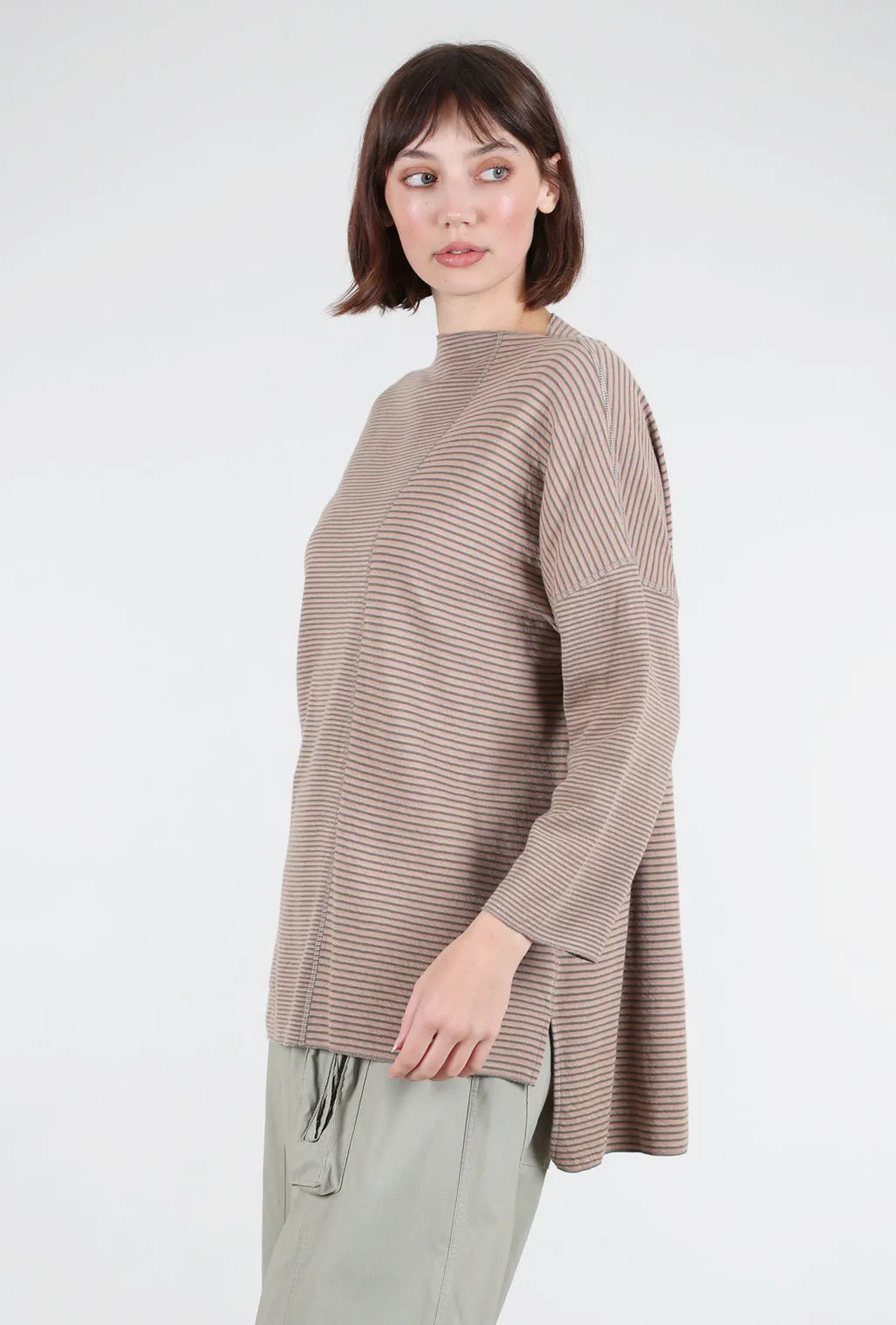 Stylish Fit Striped Ash Top, Rose/Chocolate
