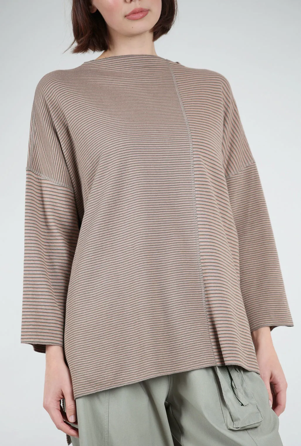 Stylish Fit Striped Ash Top, Rose/Chocolate