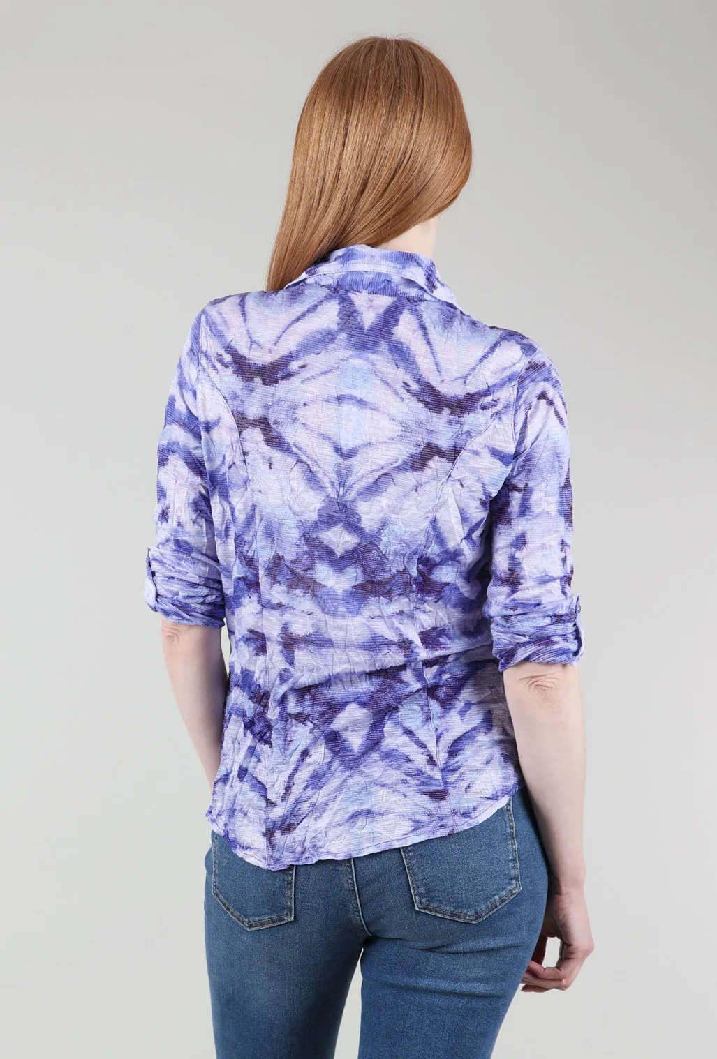 stylish outfits Roll-Up Sleeve Crinkle Shirt, Wave Print