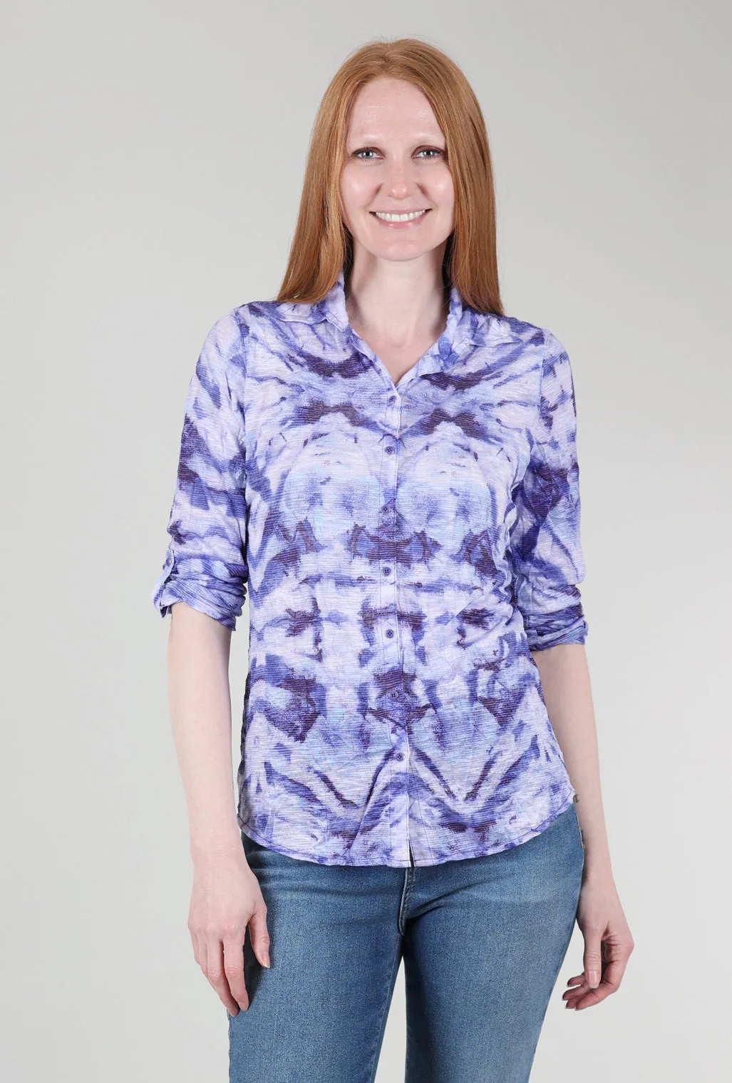Roll-Up Sleeve Crinkle Shirt, Wave Print Cruise Collection Rugged Style