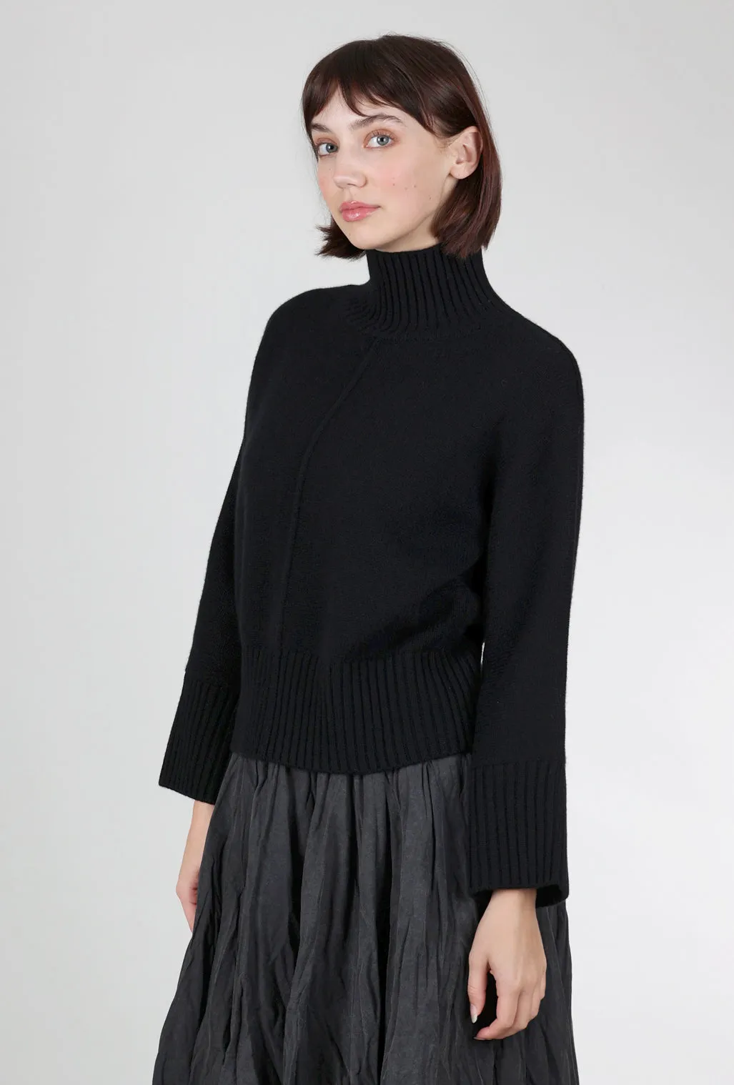Summer AC Luxe Cashmere Rib Trim Mockneck, Black