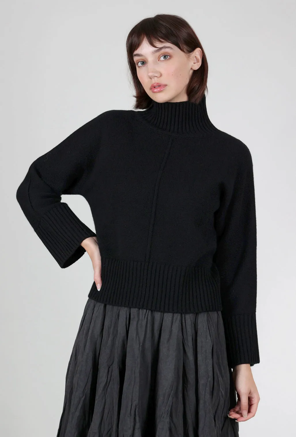 Summer AC Luxe Cashmere Rib Trim Mockneck, Black