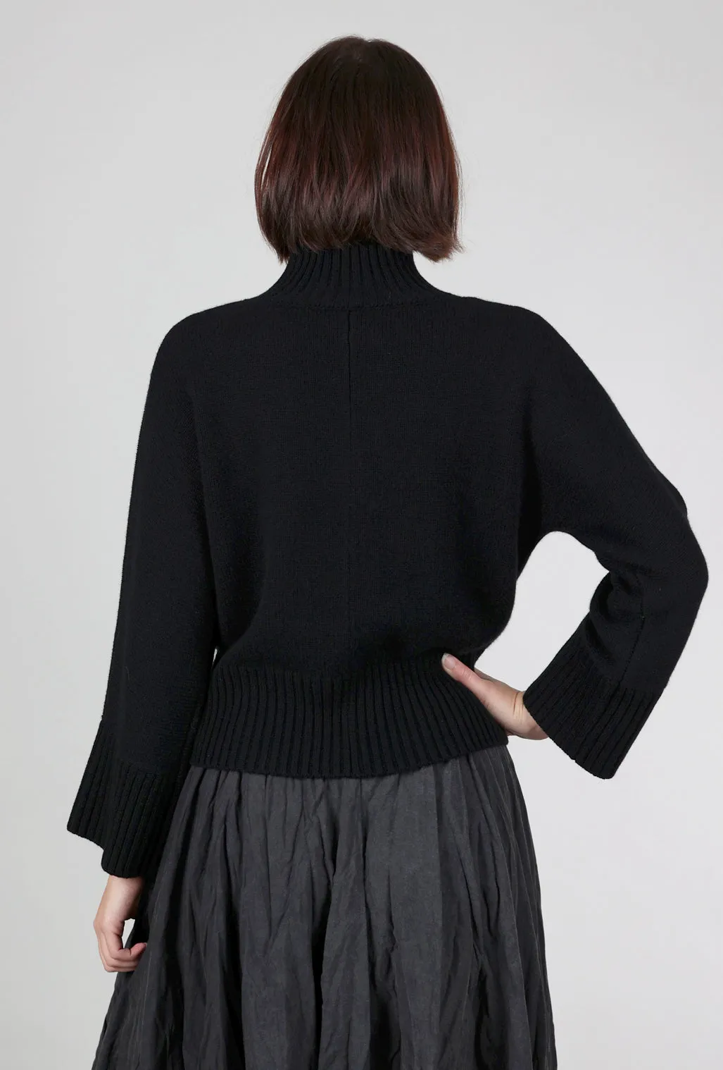 Summer AC Luxe Cashmere Rib Trim Mockneck, Black