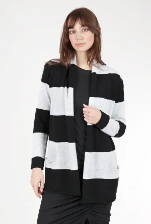 Striped Cashmere Open Cardie, Black/Gray Neutral Tones Street Warmth