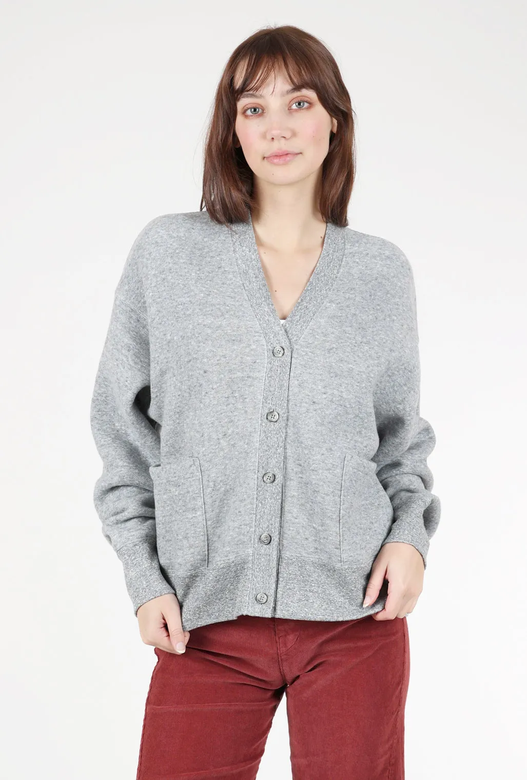 waist-cinched embroidered decoration Sweatshirt Grandpa Cardie, Heather Charcoal