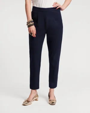 Lucy Cigarette Pant - Cotton Stretch Navy Wrinkle Resistant Smooth Fabric