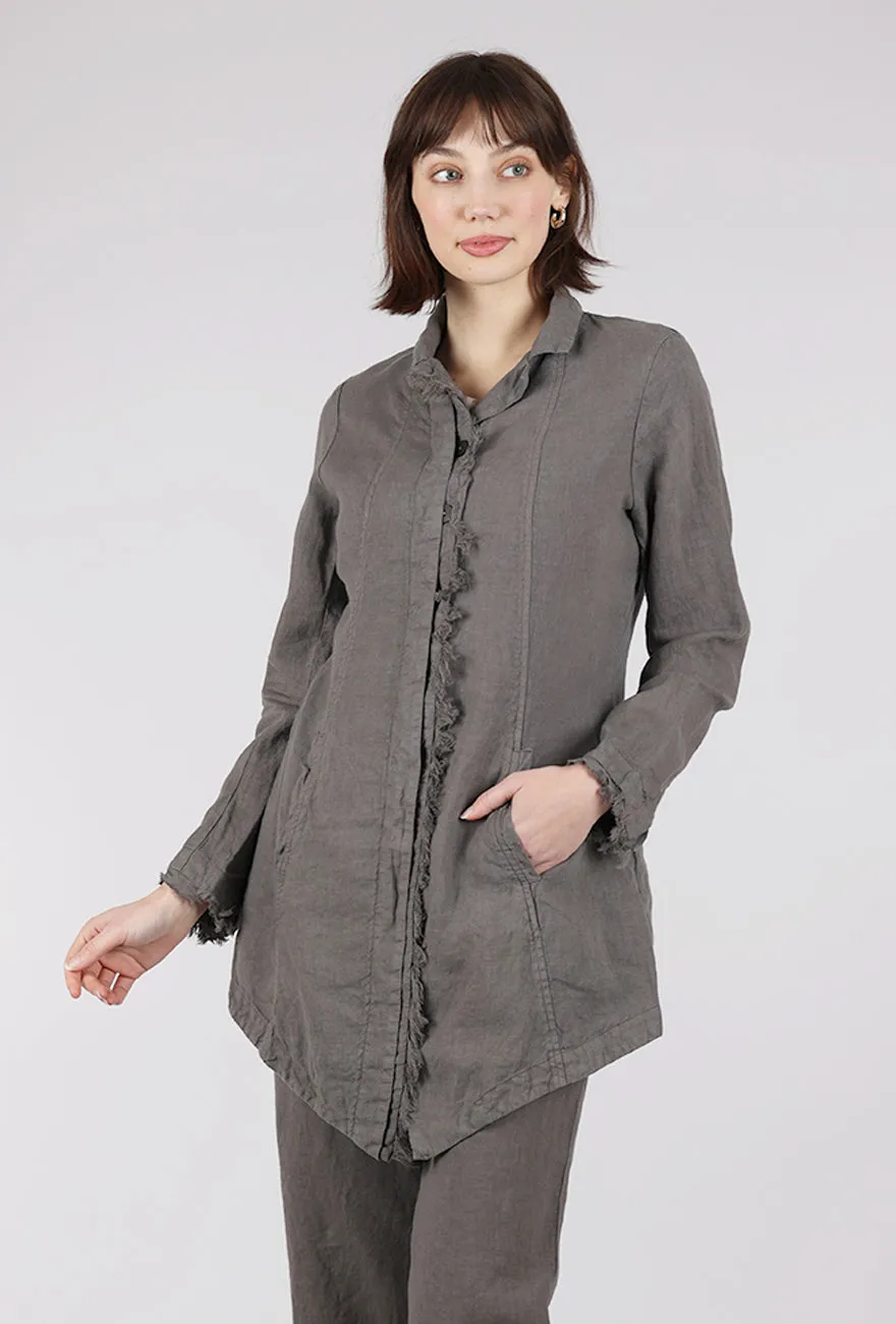 Windshield Coat Tattered Fringe Lapel Jacket, Mushroom