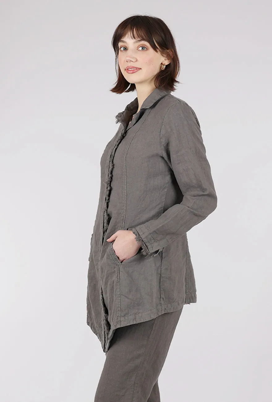 Tattered Fringe Lapel Jacket, Mushroom Water-resistant