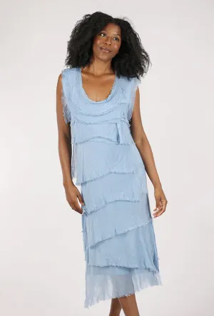 Stain-Guard-Finish Tattered Tiers Mid-Length Dress, Denim