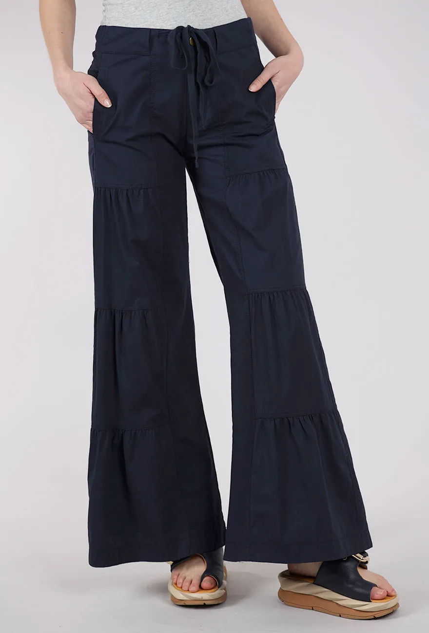 Terraced Wide Leg Pant, Navy Premium Fit