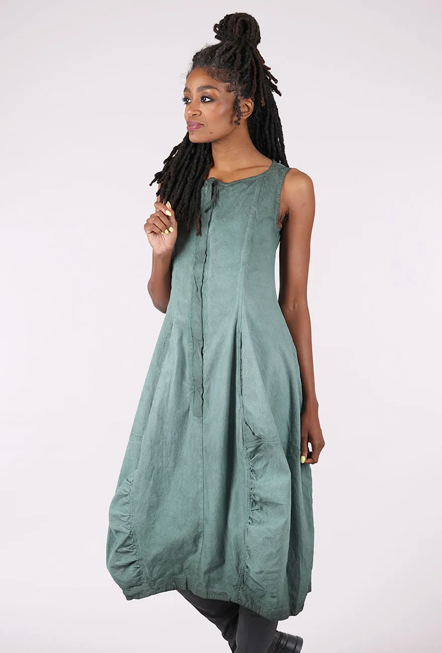 Texture Twill Zip Lantern Dress, Pine Reverse Affordable Attire