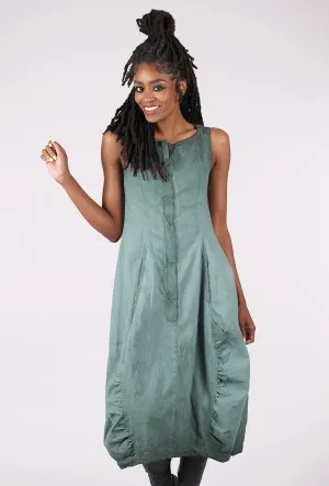 Texture Twill Zip Lantern Dress, Pine Reverse Skin Tone Cozy Layer
