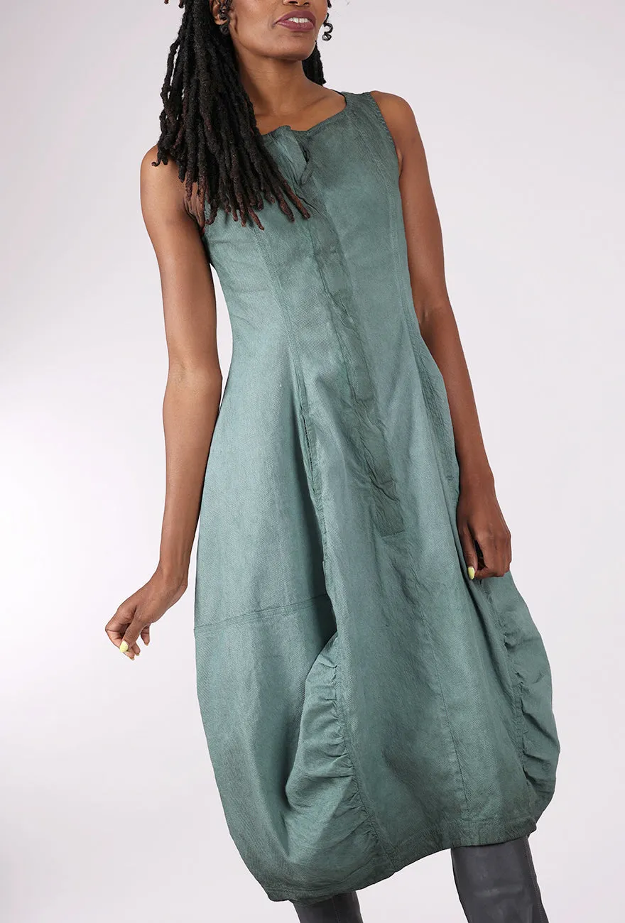 Texture Twill Zip Lantern Dress, Pine Reverse Affordable Attire