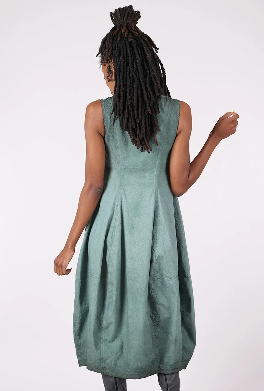 Texture Twill Zip Lantern Dress, Pine Reverse Affordable Attire