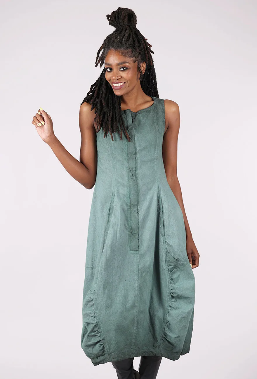 Texture Twill Zip Lantern Dress, Pine Reverse Skin Tone Cozy Layer