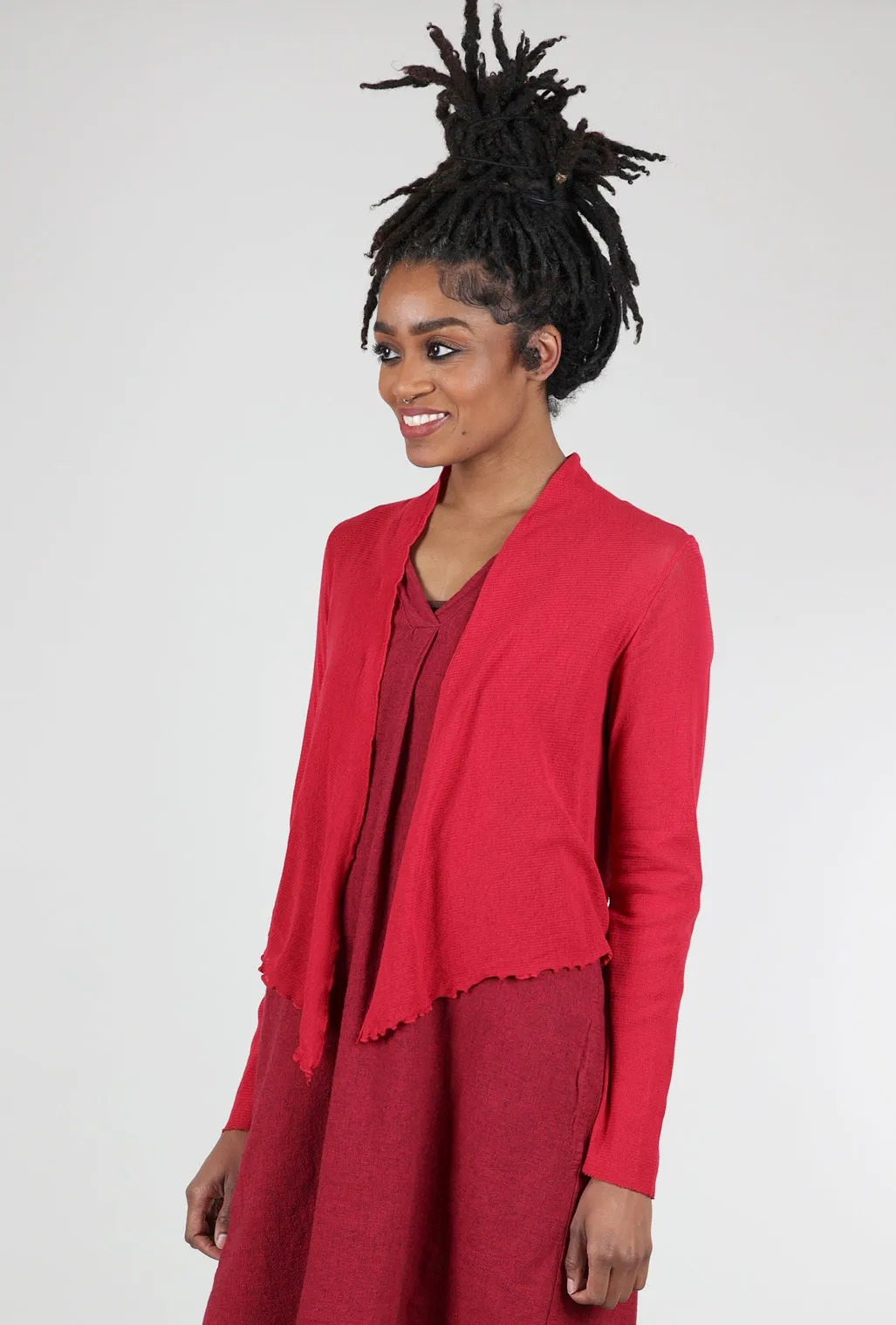 Textured Feel Cropped Tulle Cardie, Cardinal