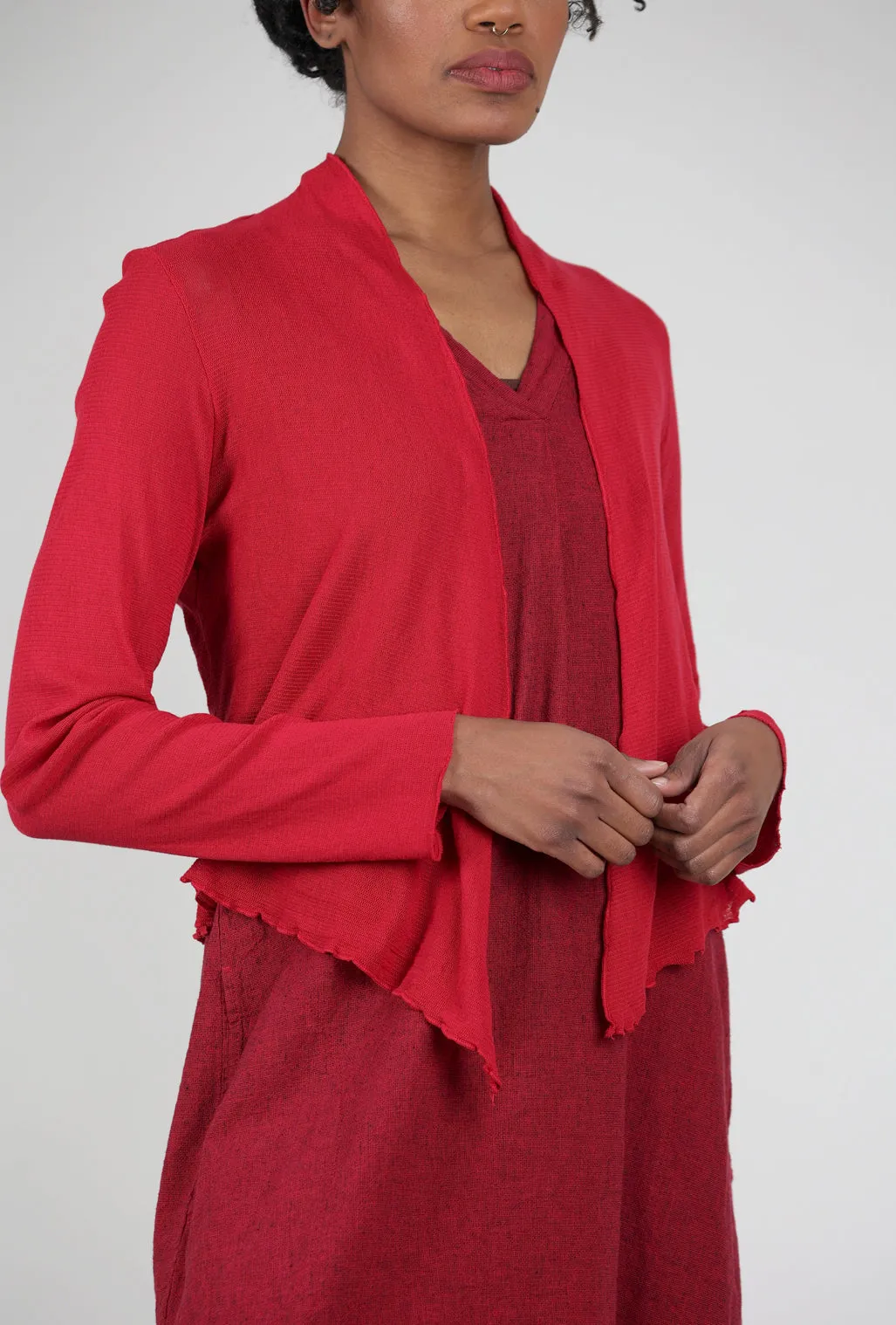 Textured Feel Cropped Tulle Cardie, Cardinal