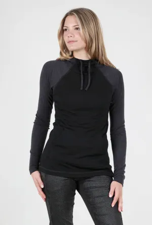 Premium quality knit Relaxed fit knit Thermal Drape Hood Base Layer, Charcoal/Black