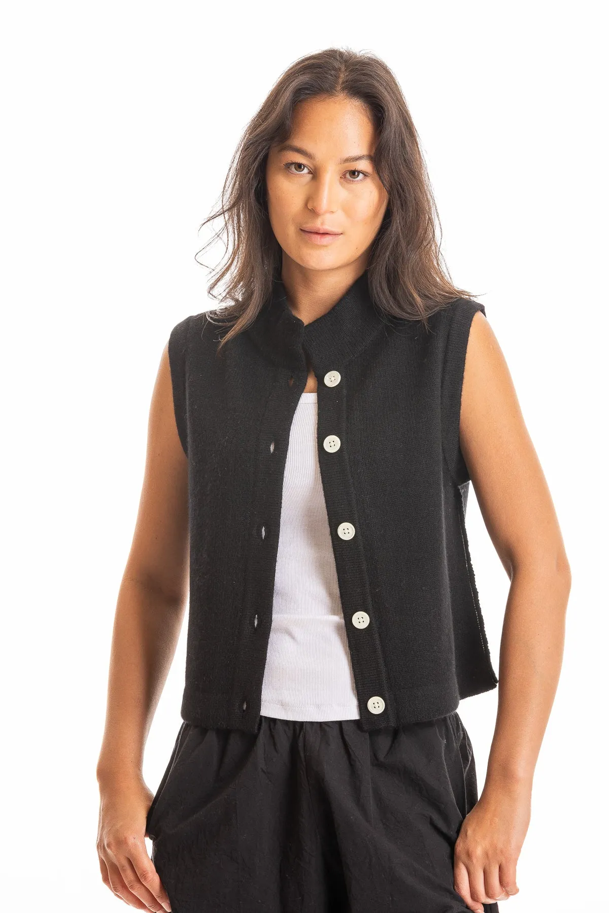 Thermal Texture Mock Neck Black Vest