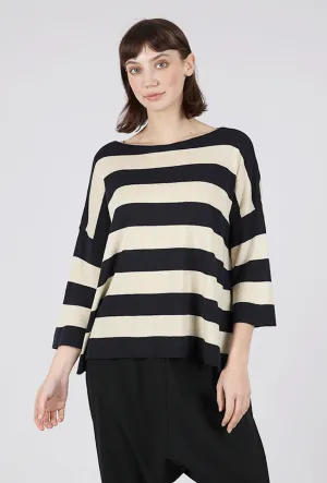 Edy Stripe Sweater, Navy/Ecru Classic winter pullover Trendy textured knit