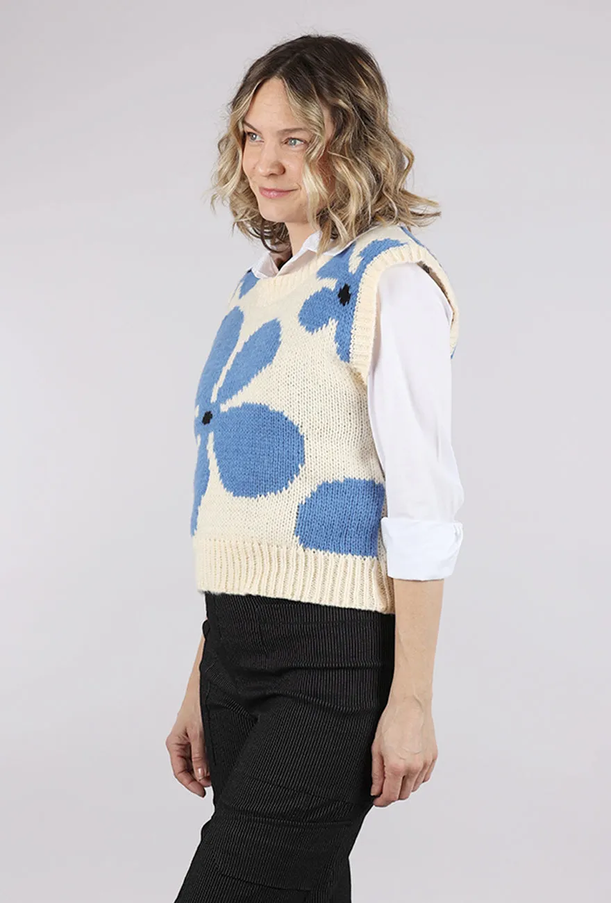 Thick Yarn Floral Knit Vest, Ivory